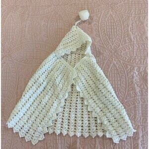 Vintage Crochet White Baby Cape Wrap Blanket Newborn Christening Wedding